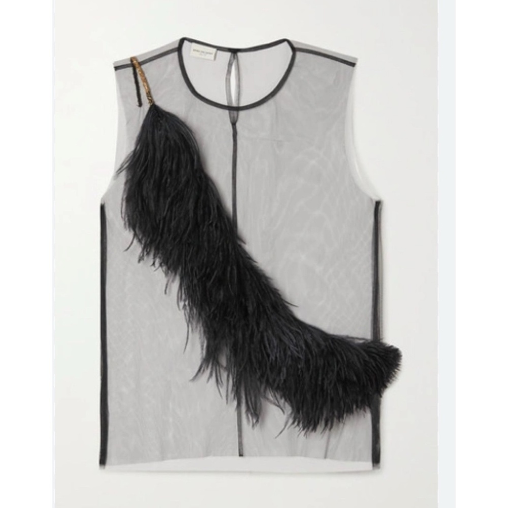 dries van noten sheer top with feathers 34 / xs